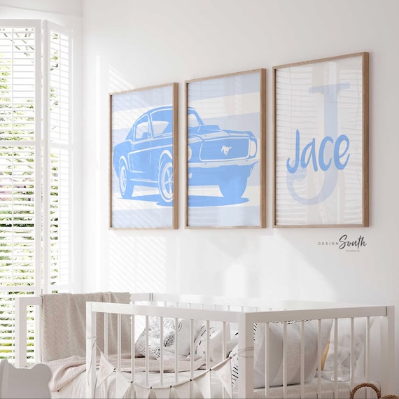 1967 Shelby Mustang Wall Art: Blue Nursery Decor, Boys Room Print Set