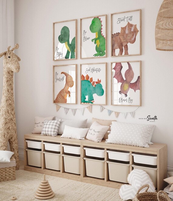 Baby boy dinosaur collection, dinosaur wall art, cute dinosaur art print set, dinosaur child room decor, dinosaur bedroom theme wall art kid