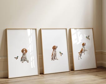 Brittany spaniel Puppy Print Set: Bird Dog Nursery Decor