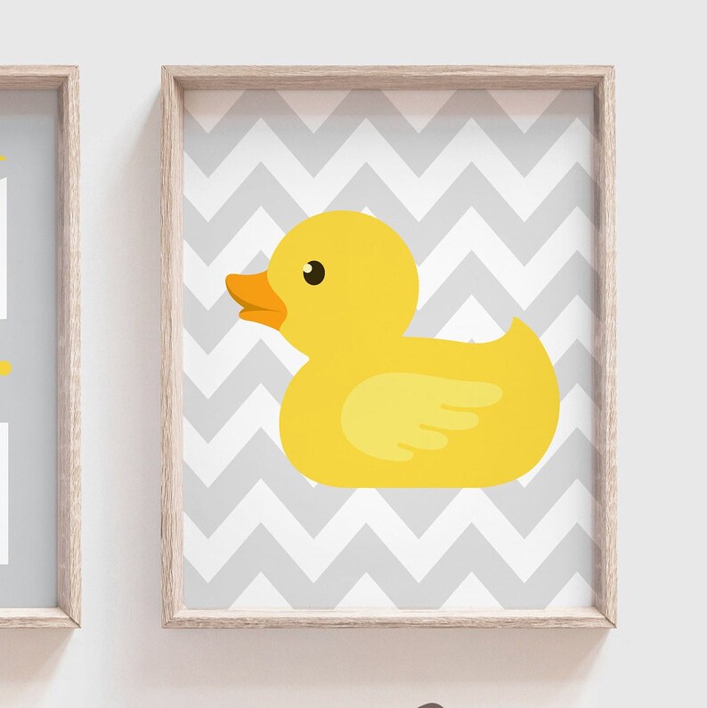 Rubber Duckie Bathroom Art Rubber Duck Bath Art Gray Yellow Etsy