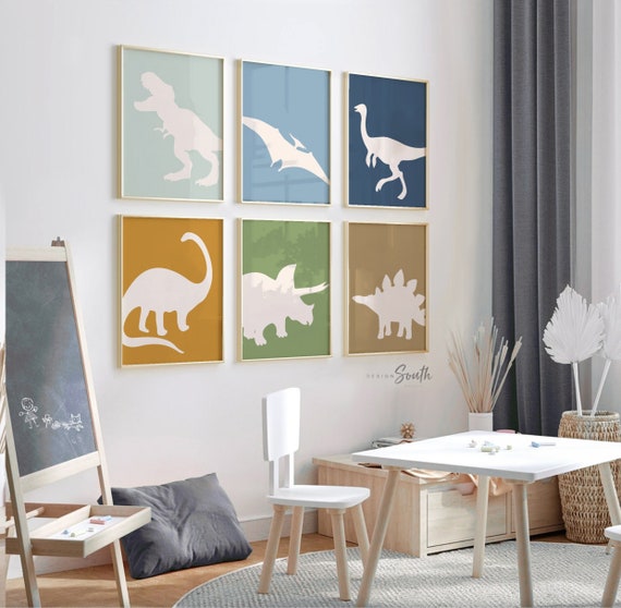 Neutral dinosaur decor earthy neutral tones, kid neutral playroom wall art, neutral boho dinosaurs for kid baby children, art gender neutral