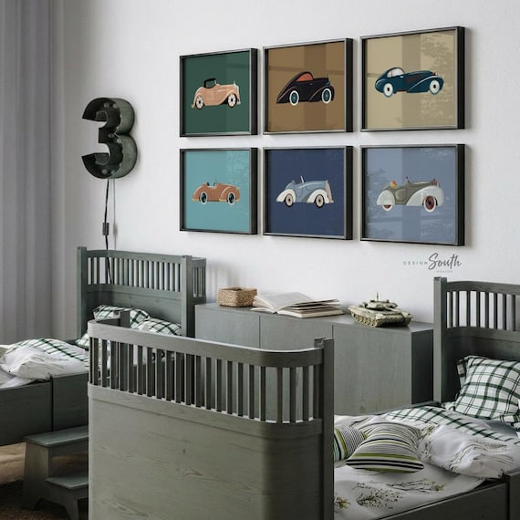 Retro Car Art Prints: Classic Boys Room Decor (Set of 6)