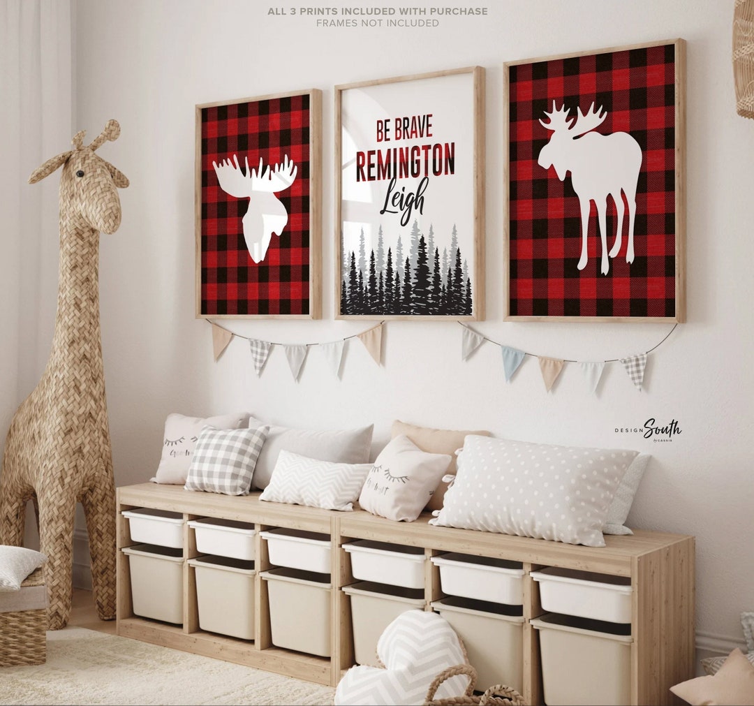 Buffalo Plaid Moose Nursery Decor: Personalized Lumberjack Boy