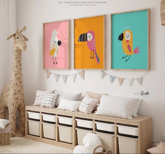 Tropical room art, jungle bird art, tropical vibe art prints, colorful bird art, jungle art, tropical bird prints set of 3, exotic bird room