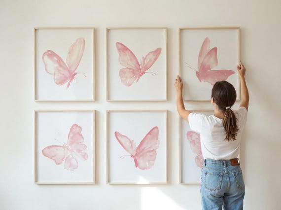 Butterfly Nursery Art Print Set: Playful Geometric Decor