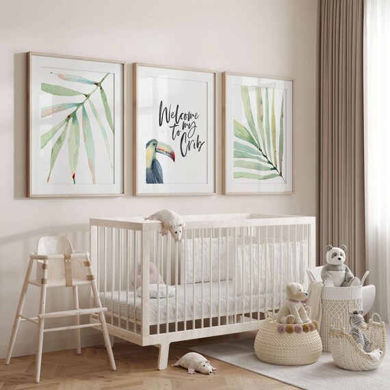 Tropical Nursery Art Prints: Toucan, Palm Leaf, Modern Baby Decor