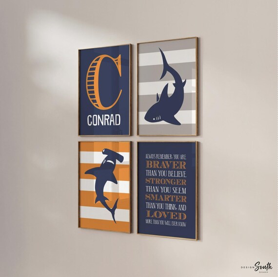 Shark nursery art, baby boy nursery art, shark decor, nautical nursery shark, shark wall decor, shark art, shark bedroom decor, boys bedroom