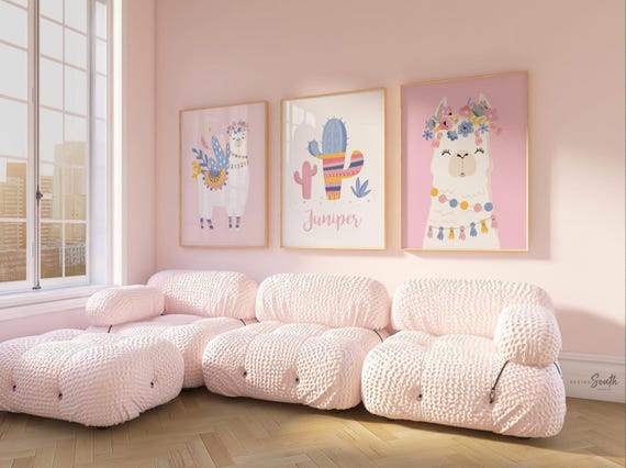 Personalized Llama Nursery Art: Pastel Floral Monogram Print