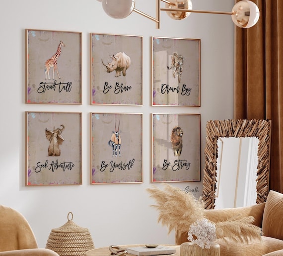 Beige animal child decor, gender neutral safari bedroom, animal unisex art print set, kid modern inspirational posters, neutral tone animals