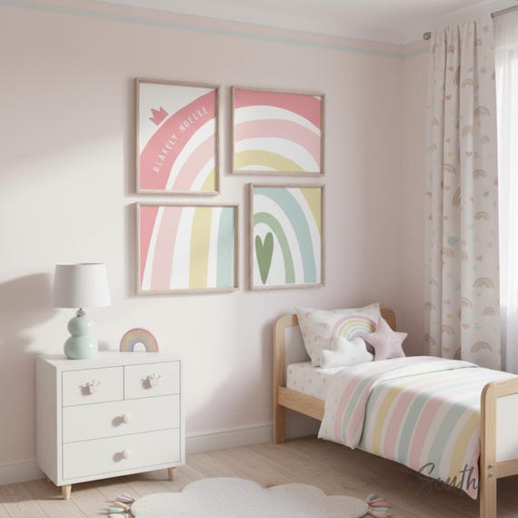 Pastel Rainbow Nursery Art Prints: Personalized Baby Girl Decor