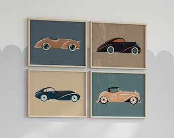 Estampas de carros retrô: conjunto de decoração vintage para berçário