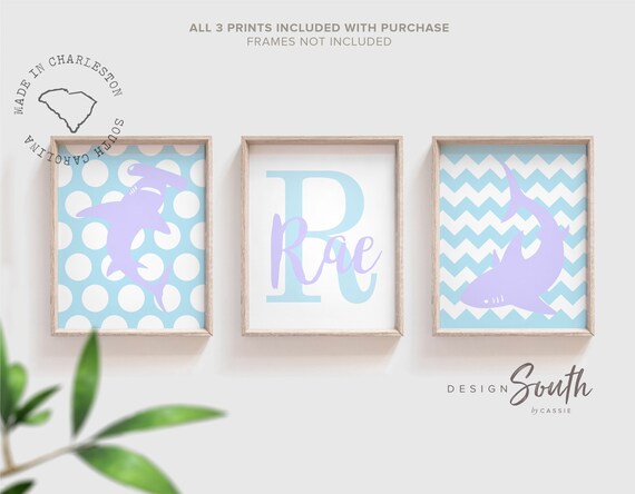 Shark girl room decor, shark nursery, purple and blue sharks, little girl bedroom sharks theme, purple girl sharks, blue girl sharks wall