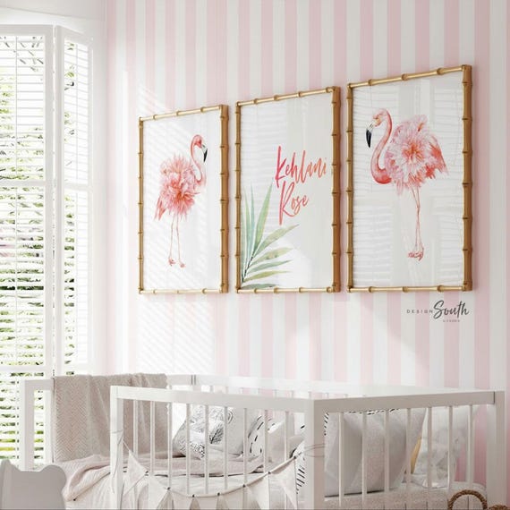 Pink Flamingo Watercolor Art Prints: Tropical Nursery Decor Set