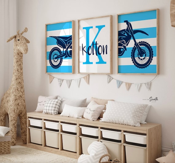Dirt bike room decor ideas, customized name motocross dirt bike wall art boys room, dirt bike theme bedroom playroom nursery, boys bike gift