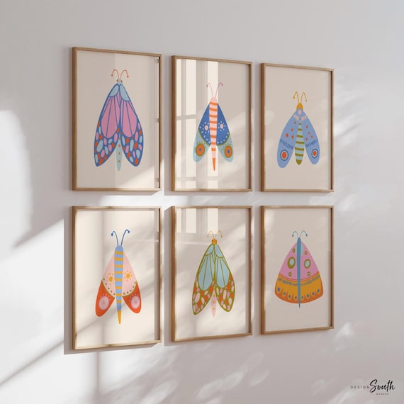 Butterfly art print set, butterfly nursery artwork, nursery print home decor wall art butterfly theme, girls bedroom wall art colorful decor
