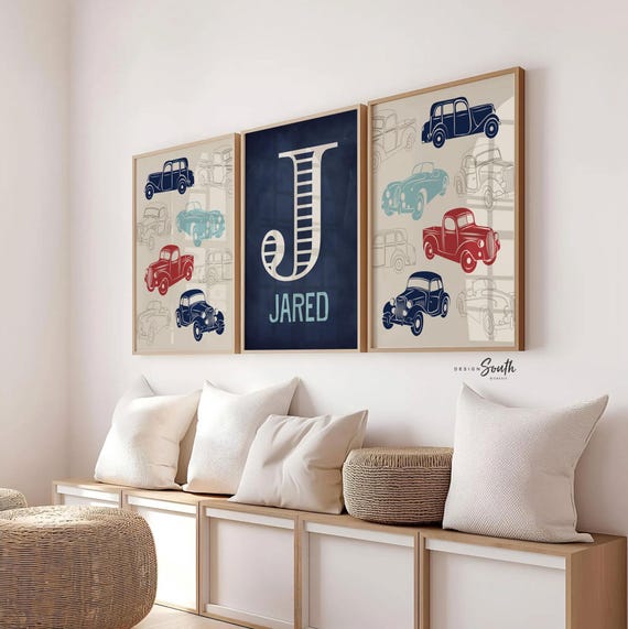 Vintage Car Nursery Art: Personalized Baby Boy Room Decor