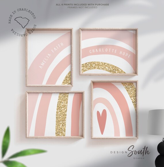 Pink gold sisters room art, wall art for twin girls, personalized names girl sign sisters, pink gold sister art, pink gold sister wall decor