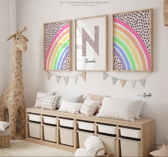 Girls nursery decor, rainbow nursery decor, pink and navy nursery, monogram decor for girls, rainbow theme nursery, girls rainbow decor pink