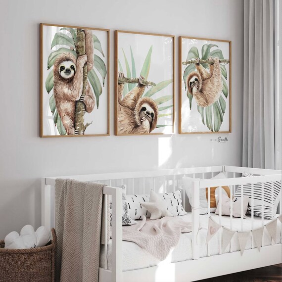 Sloth Nursery Art Prints: Tropical Rainforest Decor Set