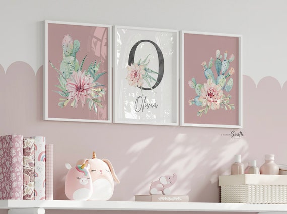 Mauve baby girl nursery decor, personalized wall art flower letter, dusty pink blush floral art, customizable floral letter initial mauve
