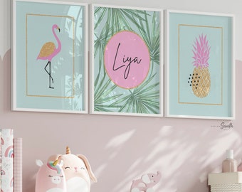Flamingo Nursery Prints: Pink Aqua Tropical Decor Set