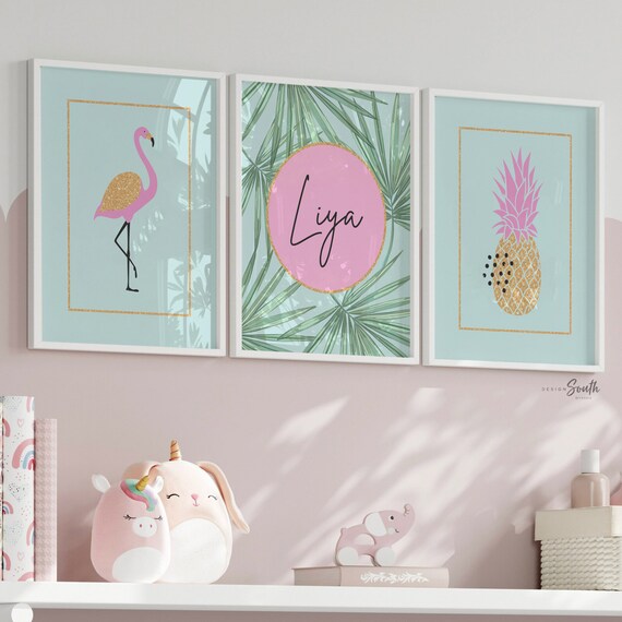 Flamingo Nursery Prints: Pink Aqua Tropical Decor Set
