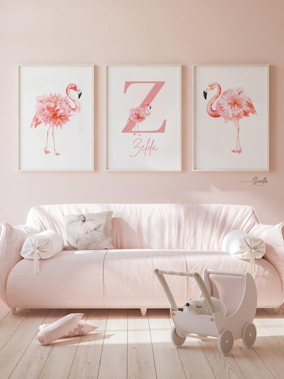 Flamingo Nursery Art Prints: Tropical Baby Girl Room Decor