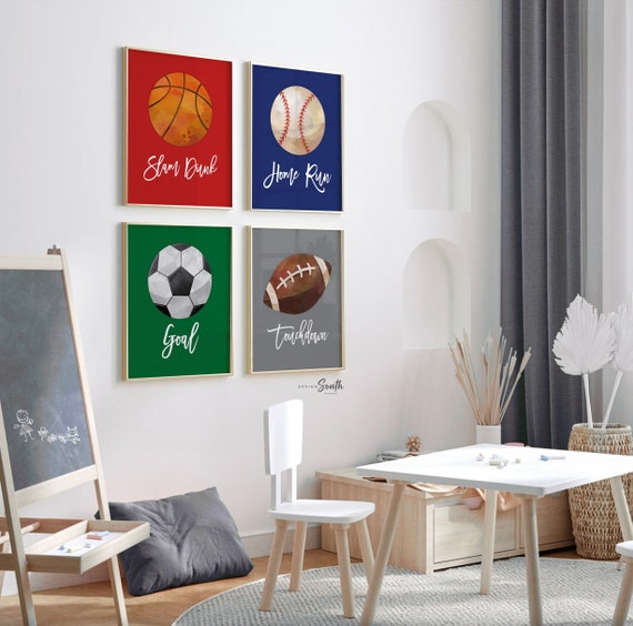Sports decor boys room, sports decor gift, baseball football basketball soccer sports theme art, sports themed room decor, playroom sports