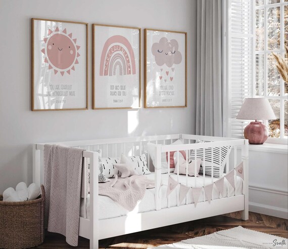 Mauve Pink Nursery Wall Art: Christian Bible Verse Prints