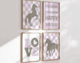 Equestrian Horse Nursery Art Prints: Purple Cowgirl Decor