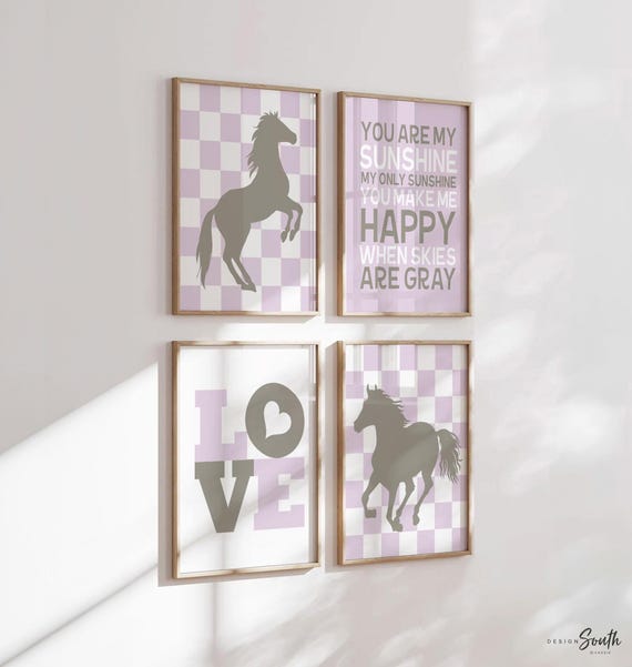 Equestrian Horse Nursery Art Prints: Purple Cowgirl Decor