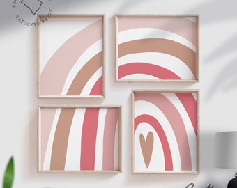 Mauve Rainbow Nursery Wall Art Prints: Pink Taupe Heart Decor