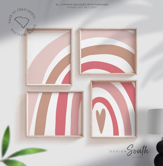 Mauve taupe nursery wall art, muted mauve pink taupe beige tones nursery, heart love mauve prints, rainbow baby shower gift pink, mauve art