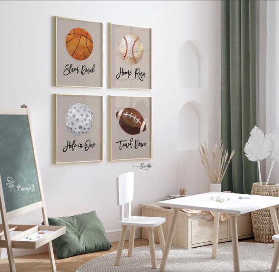 Boys room sports decor, basketball baseball football sports wall art posters, athletic kid room, sports theme gift for boy, nursery sports
