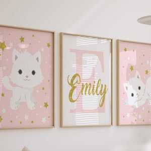 "Kinderzimmer Katze, Bild mit Katzenmotiv, ""Katzenzimmer"" rosa, Geschenk für Mädchen, rosa Katze, rosa Katze, rosa Katze, Name für Baby, Mädchenzimmer, Mädchenzimmer"
