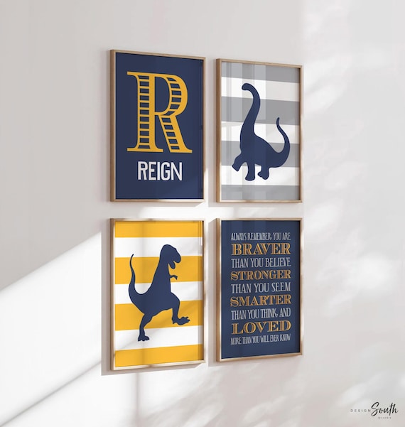 Dinosaur Nursery Art Prints: Boys Bedroom Decor, Personalized Name