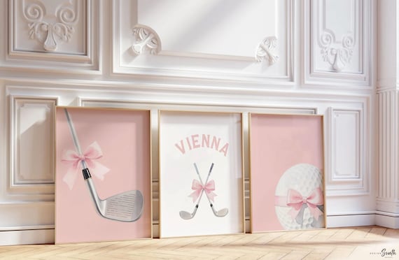 Personalized Girl Golf Prints – Pink Golf Ball & Clubs Nursery Decor