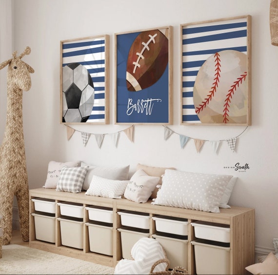 Boys room sports art, wall art print set of 3 sports themed for boys bedroom, sports monogram name initial decor, sports gift for boy room