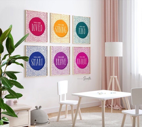 Set of 6 positive affirmations, playroom art, poster printed affirmations for kids, playroom posters, positive art print set, kid art modern