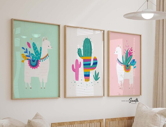Mint and pink nursery, llama nursery, alpaca nursery, succulent nursery decor, succulent art, baby girl cactus nursery gift, pink mint baby