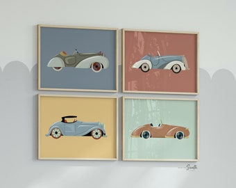 Vintage Car Art Prints: Classic Car Nursery Decor, Set of 4
