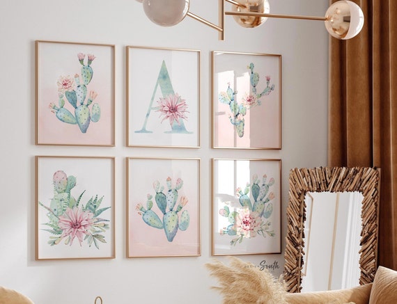 Nursery succulent decor, girl pink desert art, girl bedroom cactus plant succulent theme decor, girl cactus decor, boho baby decor mint pink