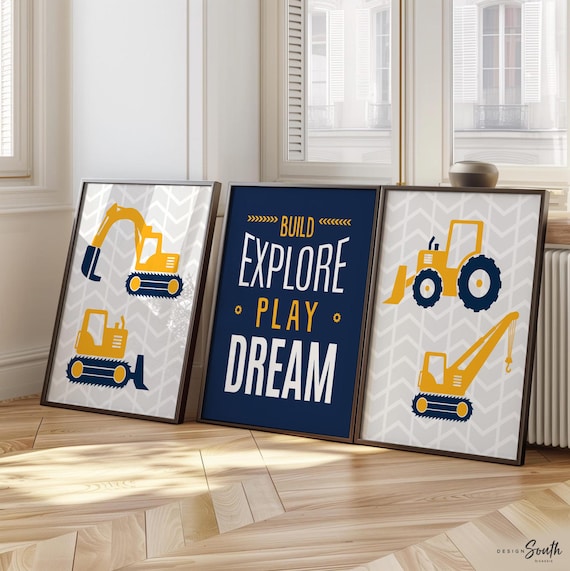 Construction Truck Prints: Boys Bedroom Digger Wall Art