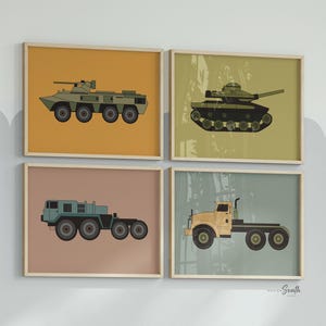 Military trucks nursery art, vintage military army themed boy bedroom, baby boy military nursery wall art, baby boy army tank semi nursery