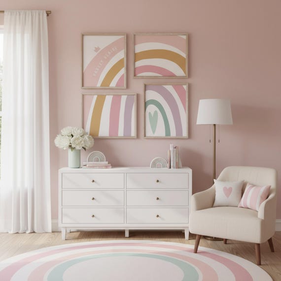Pastel Rainbow Nursery Prints: Personalized Baby Girl Wall Art