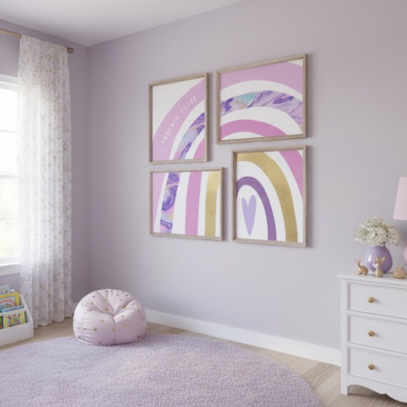 Pink & Purple Rainbow Art Prints: Gold Foil Nursery Decor