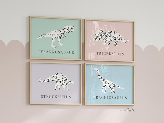 Girls bedroom dinosaur theme, girl wall art prints dinosaurs, baby girl nursery dinosaurs, gift for girl dinosaur, baby shower gift dinosaur