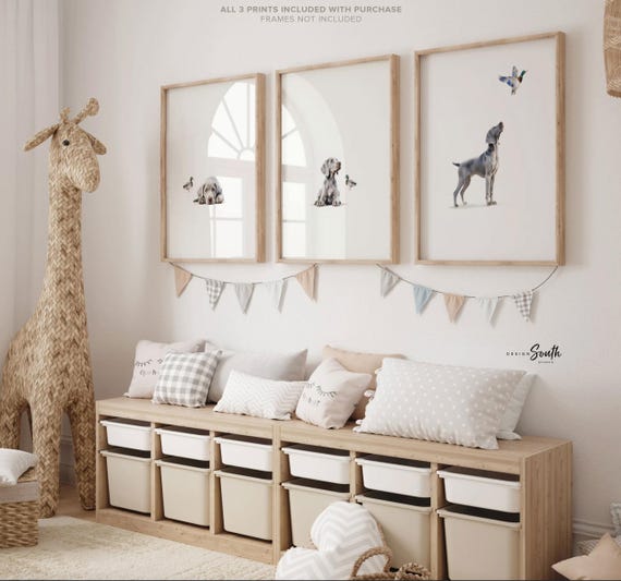 Weimaraner Puppy & Duck Hunting Wall Art: Weim Bird Dog Boys Room Decor