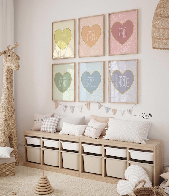 Pastel Heart Inspirational Art Prints: Gold Sparkle Girl Room Decor