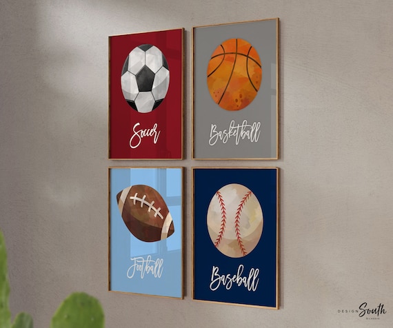 Sports decor boys room, sports decor gift, baseball football basketball soccer sports theme art, sports themed room decor, playroom sports